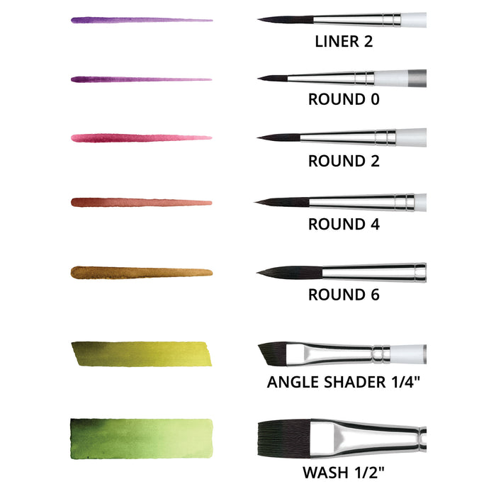 artPOP! Premium Plus Synthetic Watercolor Brush Set (Swatches with brush sizes in set)