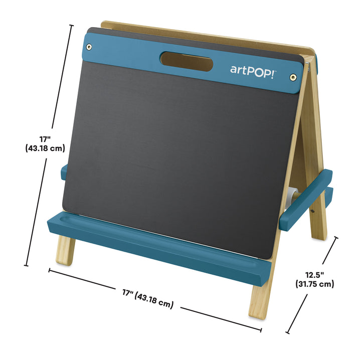 artPOP! Kids 3-in-1 Tabletop Easel - Ocean Blue, front of easel showing dimensions