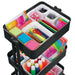 artPOP! 3-Tier Rolling Cart - Black (Sample art supplies in mesh trays, Angled view)