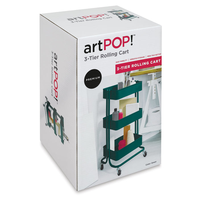 artPOP! 3-Tier Rolling Cart - Green (Front of packaging, Angled)