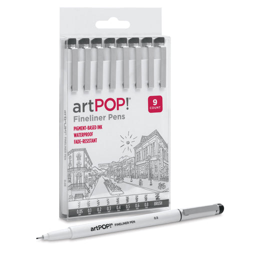 artPOP! Fineliner Pens - Set of 9, Assorted Sizes, one fineliner out of packaging View 1