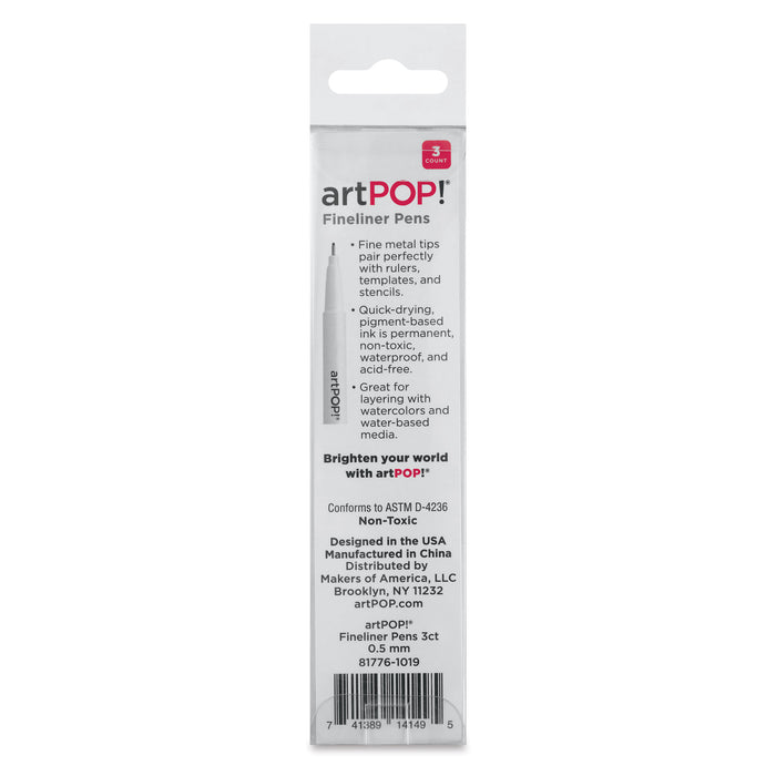 artPOP! Fineliner Pens - Set of 3, back of packaging