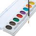 artPOP! Watercolor Pan Set - Oval Pan, Set of 8 (close up of watercolors and brush)