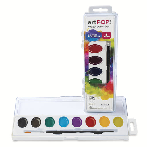 artPOP! Oval Watercolor Pan Set - Set of 8, Assorted Colors, open and closed set View 1