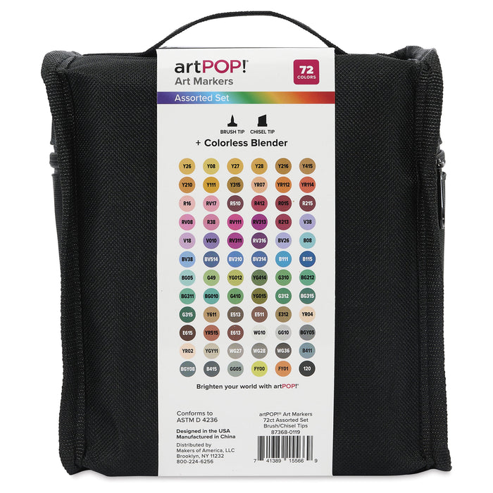 artPOP! Chisel and Brush Dual Tip Alcohol Marker Set - Set of 73, Assorted, back of packaging