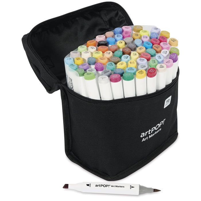 artPOP! Chisel and Brush Dual Tip Alcohol Marker Set - Set of 73, Assorted, single marker next to open packaging