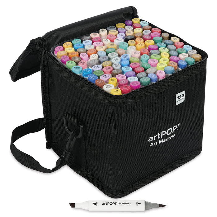 artPOP! Chisel and Brush Dual Tip Alcohol Marker Set - Set of 121, Assorted, single marker next to open packaging