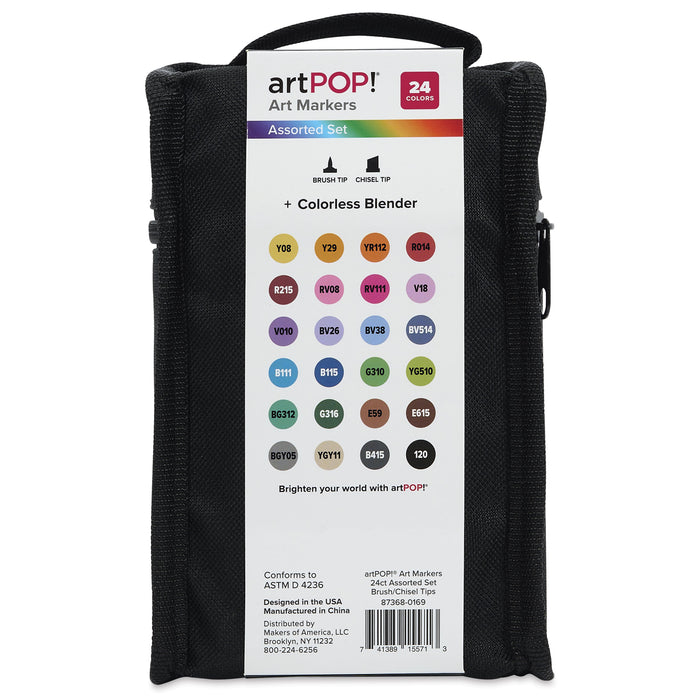 artPOP! Chisel and Brush Dual Tip Alcohol Marker Set - Set of 25, Assorted, back of packaging