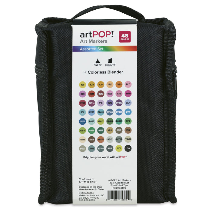 artPOP! Chisel and Fine Dual Tip Alcohol Marker Set - Set of 49, Assorted, back of packaging