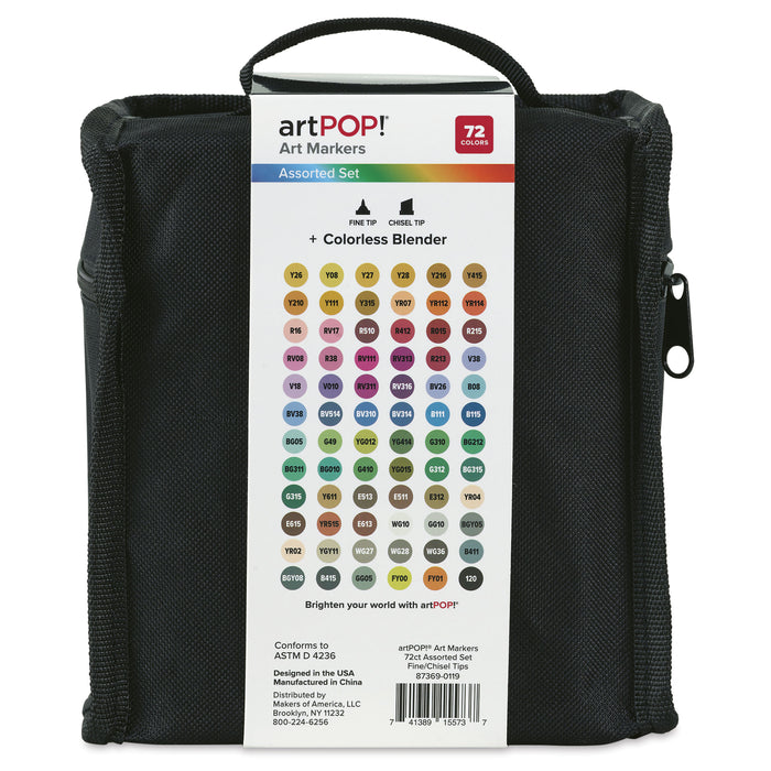 artPOP! Chisel and Fine Dual Tip Alcohol Marker Set - Set of 73, Assorted, back of packaging