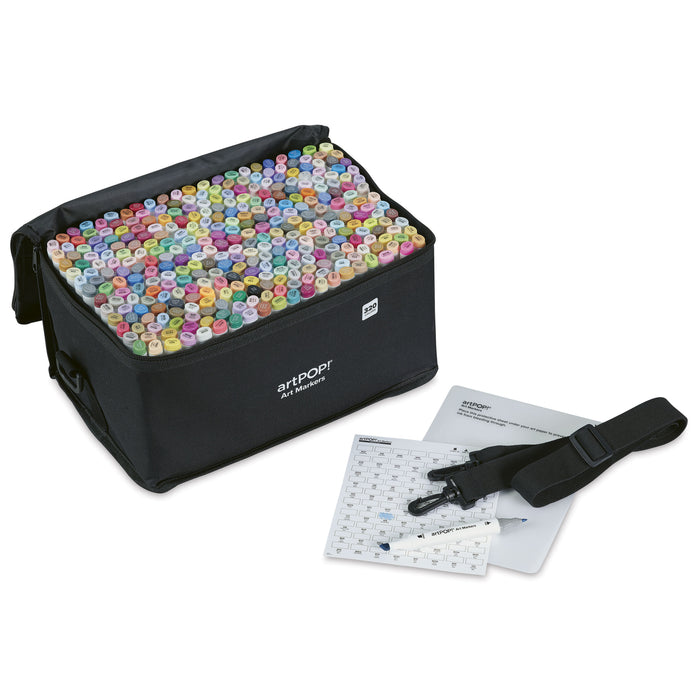 artPOP! Chisel and Fine Dual Tip Alcohol Marker Set - Set of 321, Assorted, swatch card next to packaging