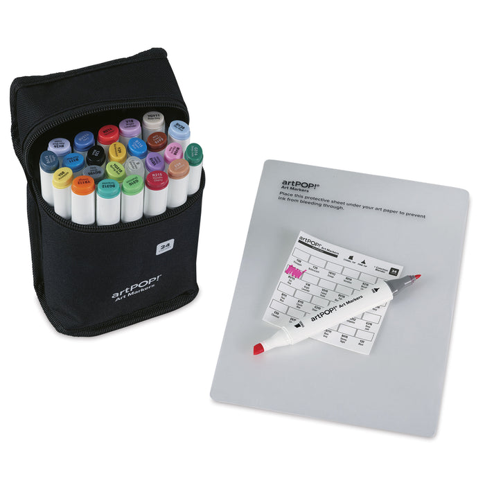 artPOP! Chisel and Fine Dual Tip Alcohol Marker Set - Set of 25, Assorted, swatch card next to packaging